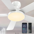Ceiling Fans with Lights, 46" Low Profile Ceiling Fan with Light, Remote/App Control, Flush Mount Ceiling Fan for Bedroom, Indoor/Outdoor (White)