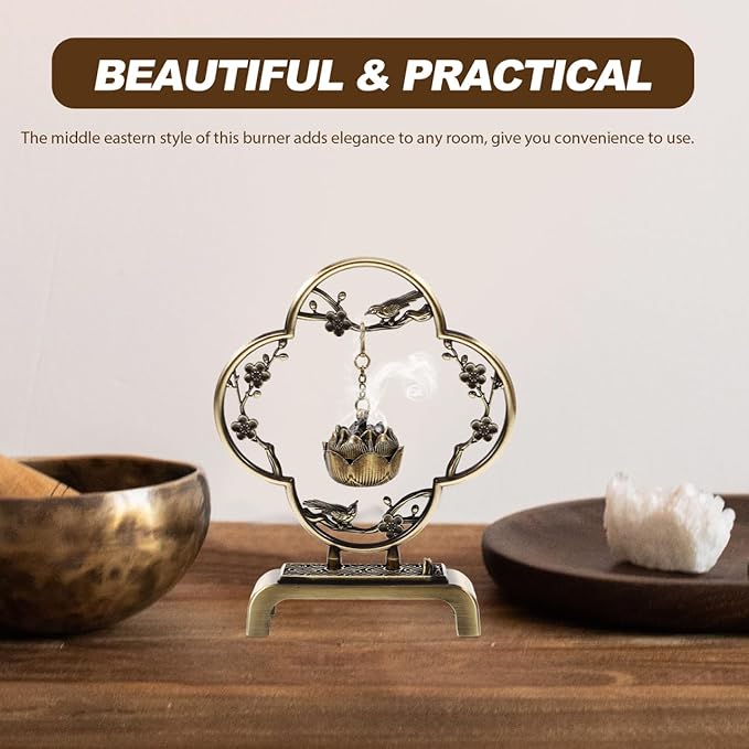 Homoyoyo Mini Hanging Thurible Incense Burner | Vintage Alloy Censer with Chain Rack | Retro Lotus Ball Ornament for Incense Cones/Charcoal | Compact Aromatherapy Decor for Home,Meditation&Present