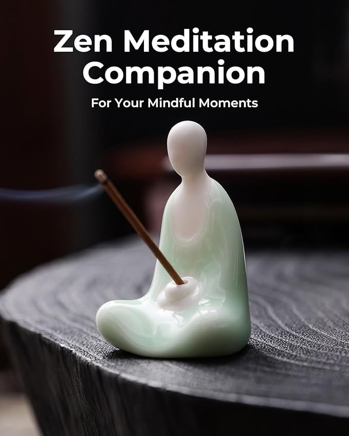 Zen Incense Stick Holder - Ceramic Faceless Buddha Statue, Zen Meditation Decor for Home, Office, Yoga & Spiritual Gifts