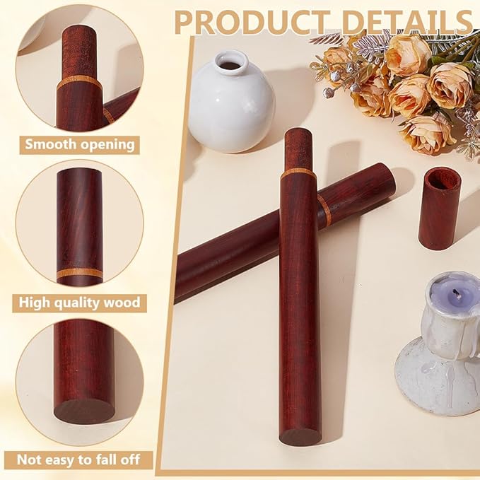 WEBEEDY 2 Pcs Vintage Rosewood Incense Storage for Sticks Portable Incense Holder Organizer Tube Coffee Tea Storage for Home Desk Decor Travel Kitchen Supplies Unique Gift,24.5x2.5cm/9.7x1''