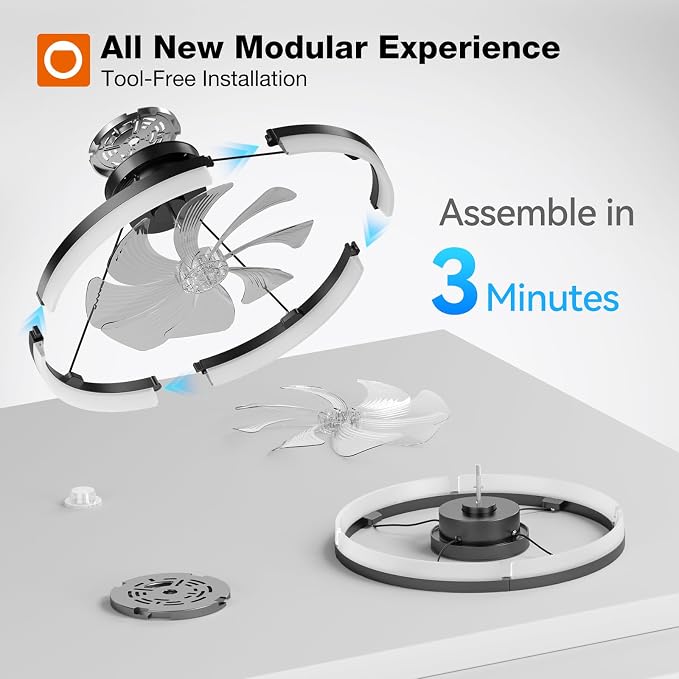 addlon Ceiling Fans with Lights and Remote, 20'' Low Profile Ceiling Fans, 3000-6000K Dimmable Modern Flush Mount LED Fan Light, Fandelier Ceiling Fan for Bedroom, Kitchen, Living Room
