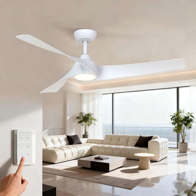 TALOYA 52 inch Modern Ceiling fan with Light, 3 Blades Ceiling Fans with Lights and remote, 3000K-6500K, Dimmable, Quiet, Outdoor Ceiling fan For Living Room, Bedroom, Patio, Farmhouse, White