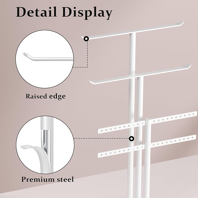 pickpiff Jewelry Stand Organizer, 14.5" Tall Sturdy Metal, 3-TierJewelry Holder for Necklace, Earring, Bracelet, Ring, Hanger for Display and Storage, Aesthetic Room Decor, White