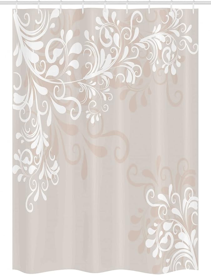 Ambesonne Oriental Stall Shower Curtain, Floral Ivy Swirls and Leaves Abstract Modern Frame Like Artwork Image, Fabric Bathroom Decor Set with Hooks, 54" W x 78" L, White Cream