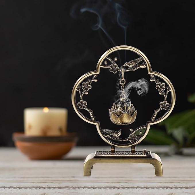 Homoyoyo Mini Hanging Thurible Incense Burner | Vintage Alloy Censer with Chain Rack | Retro Lotus Ball Ornament for Incense Cones/Charcoal | Compact Aromatherapy Decor for Home,Meditation&Present