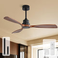 Sofucor 48 Inch Ceiling Fan No Light-Outdoor Ceiling Fans Without Lights, 3 Solid Wood Blades Quiet DC Motor, Modern Ceiling Fan with Remote Control for Indoor Bedroom/Living Room/Patios, Black&Walnut