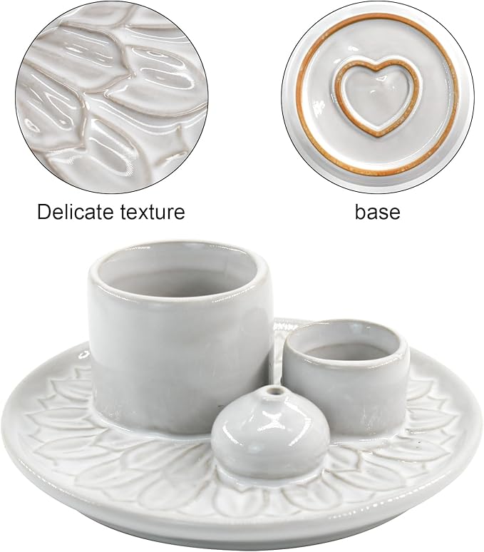 4 in 1 Ceramic Incense Holder, Incense Burner Ash Catcher Palo Santo Sage Holder for Home Decor Meditation Yoga (White)