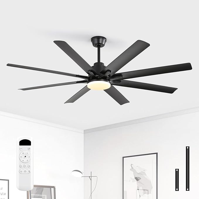 Sofucor 52 Inch Ceiling Fans with Lights, Modern Black Ceiling Fan with Lights and Remote, Reversible Quiet DC Motor, 3 CCT, ABS 8 Blades Indoor/Outdoor Fan Light for Bedroom Living Room Patio