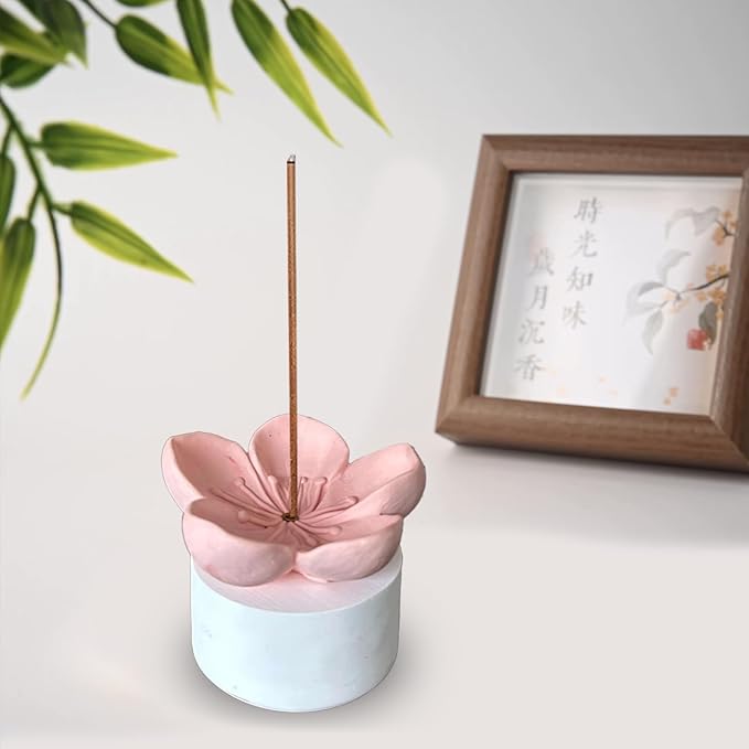 Cherry Blossom Incense Holder – Sakura Gypsum Aromatherapy Burner for Stick Incense – Minimalist Zen Decor for Meditation, Yoga, Tea Ceremony, Home & Office