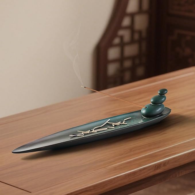 Incense Holder for Sticks, Minimalist Aesthetics Design Incense Burner for Sticks with 2 Holes, Ceramic Ash Catcher for Meditation Yoga Spa Relaxation Home Decor Gift (Stone)