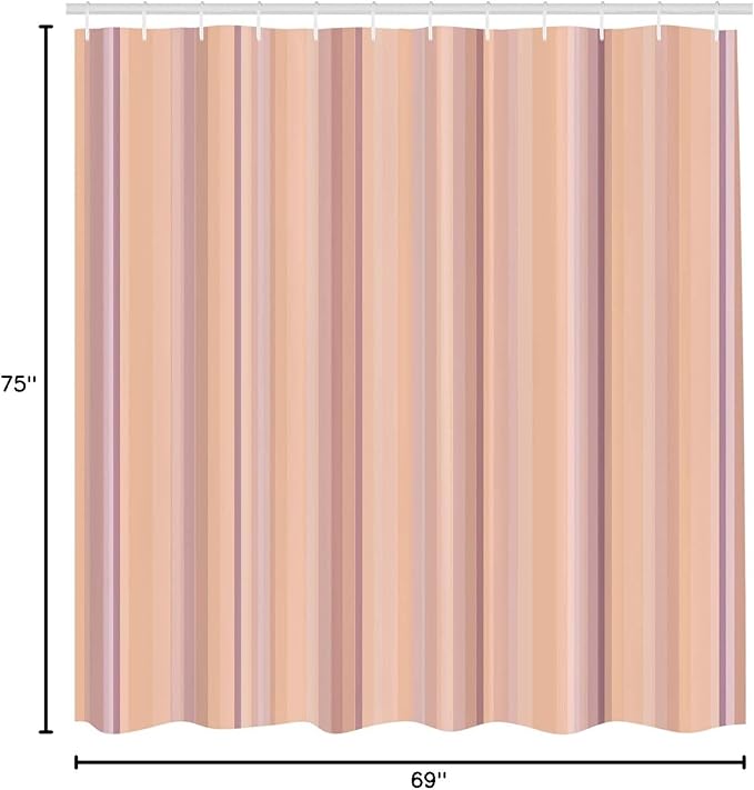 Ambesonne Stripes Shower Curtain, Abstract Ocean Inspired Palette Lines Geometrical Image Illustration, Cloth Fabric Bathroom Decor Set with Hooks, 75" Long, Peach Fuchsia
