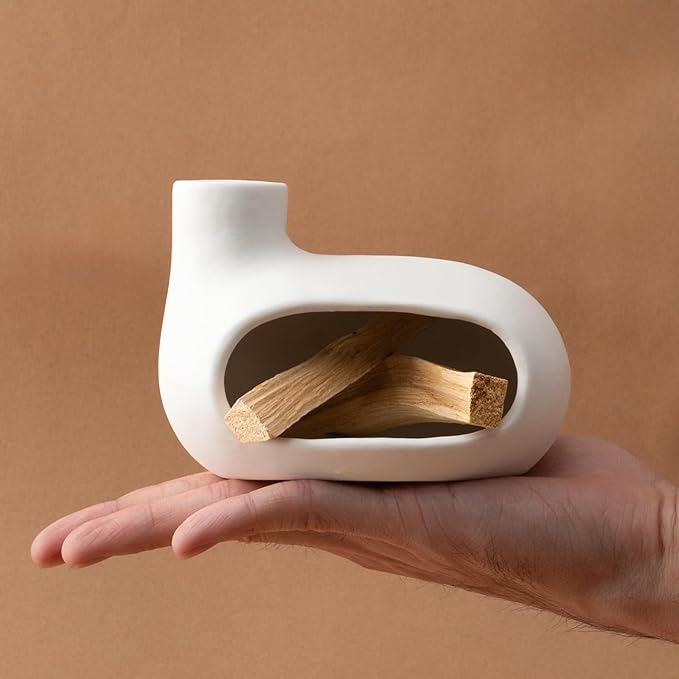 MOUGIGI Modern Palo Santo Holder Ceramic Burner for Meditation and Energy Cleansing - Handcrafted Smudge Bowl for Wood Sticks, Sage, and Incense Cones