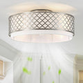 20" Silver Flush Mount Ceiling Fan with Light, Boho Ceiling Fans with Lights Low Profile, Enclosed with Remote Control 6 Speeds for Living Room, Bedroom, Nursery