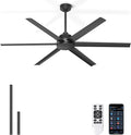 65 Inch Ceiling Fan No Light - Black Ceiling Fan with Remote & APP Control, Quiet Reversible DC Motor, 6 Blades, Indoor Outdoor Ceiling Fans without Light for Patio Living Room Garage Shop