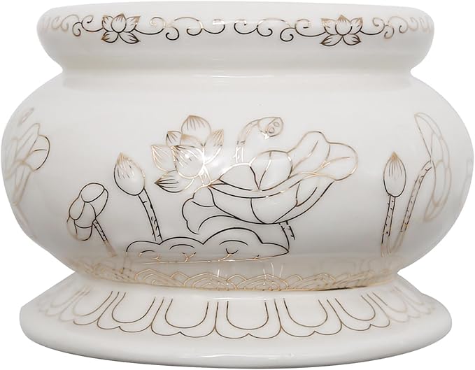 4 Inches White Ceramic Incense Small Burner Pot for for Meditation, Prayer & Yoga for Praying Buddha Tibetan Buddhist Altar Incense Censer