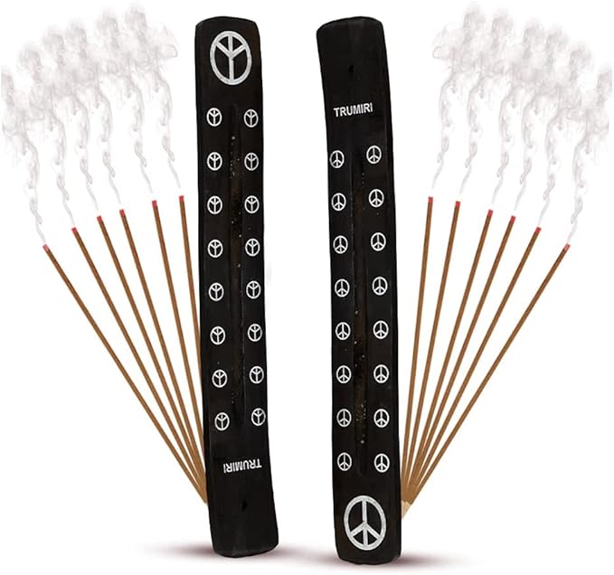 Black Incense Holder Burner Ash Catcher Wooden Fatti Plate Tray for Sticks and Cones Pack of 2