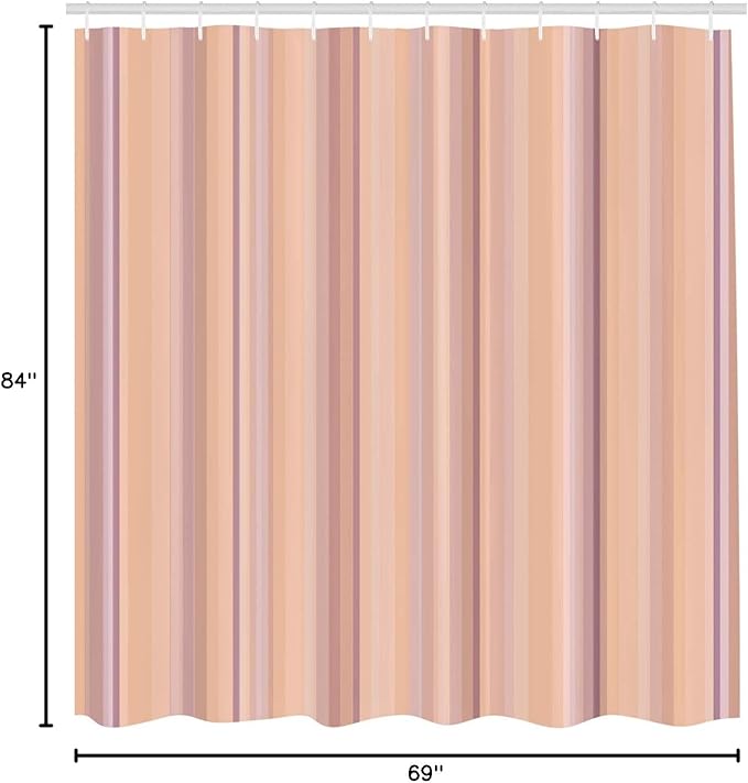 Ambesonne Stripes Shower Curtain, Abstract Ocean Inspired Palette Lines Geometrical Image Illustration, Cloth Fabric Bathroom Decor Set with Hooks, 84" Long Extra, Peach Fuchsia