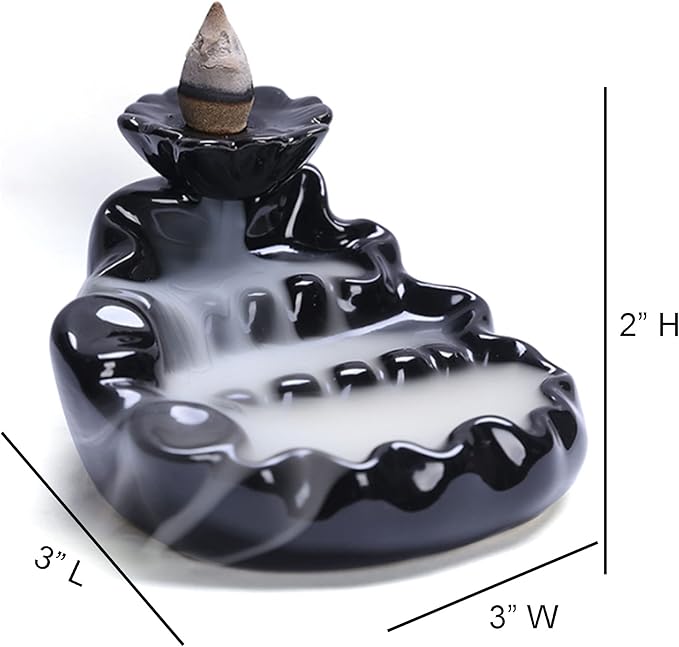 SOUL STICKS Backflow Incense Holder Burner Waterfall Fountain for Home, Office, Yoga, Room Decor & Aromatherapy with 1 Pack of 10 Backflow Fragrance Cones Included (Pond)
