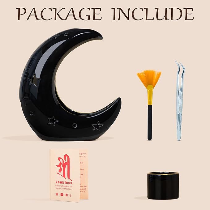 ZenBless Moon Versatile Ceramic Backflow Incense Holder and Burner Waterfall,for Burning Sage, Palo Santo, Backflow Cone and Candle,Aromatherapy Ornament Home Room Decor,the Ideal Present (Black)