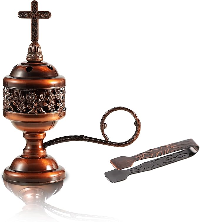 Copper Incense Burner with Tong – Frankincense Charcoal Incense Stand Aromatherapy, Yoga, Spa, Home Decor, and Church Use – Compact & Durable Bakhoor Holder