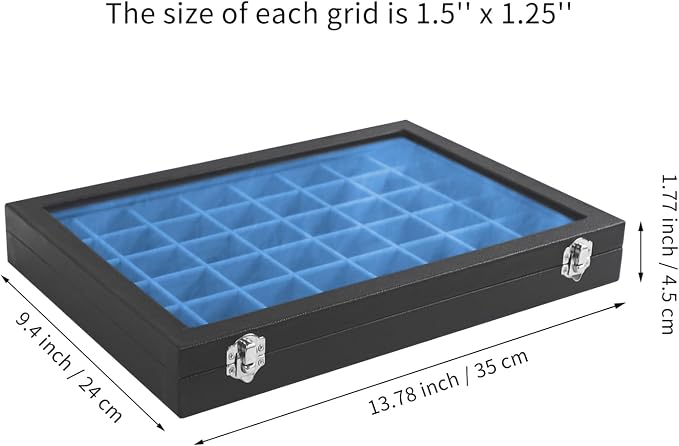 Stratalife 48 Grid Earring Organizer, Jewelry Holder Organizer with Lid | PU Leather Storage Box for Earring, Ring, Studs and Trinkets, Soft Velvet Drawer Organizer for Women, Dustproof, Blue Black