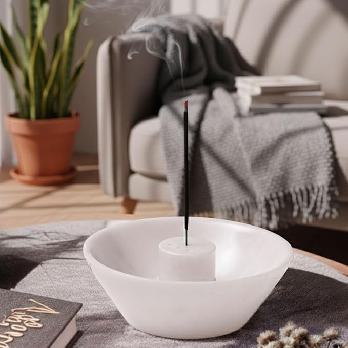 Radicaln Marble Incense Holder 5.5" Inches Handmade White Marbles Ashtray for Home Décor, Ideal Incense Stick Holder, Palo Santo Holder & Incense Holder Marble for Living Room