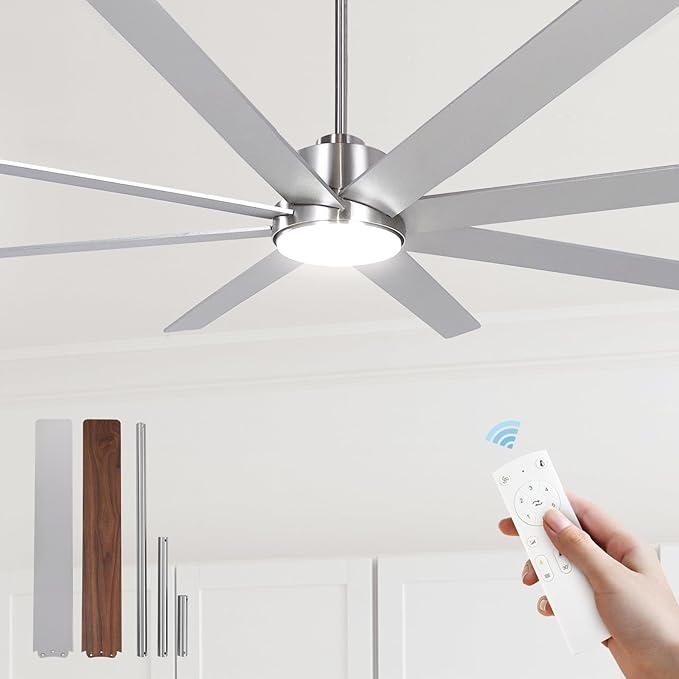 72In Modern Brushed Nickel Ceiling Fans with Light and Remote,6 Speed,3CCT,Quiet Reversible DC Motor Indoor Outdoor Ceiling Fan for Patio Living Room Bedroom