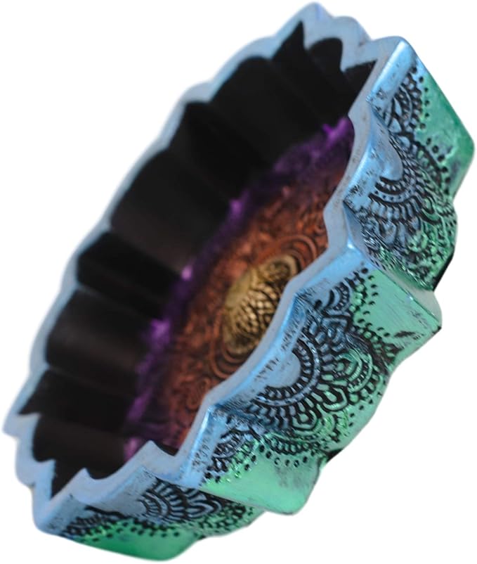 Ebros Gift New Age Colorful Iridescent Chakra Rainbow Buddhist Mandala 8 Spokes Wheel Flower Incense Stick Holder Burner Figurine Yoga Meditation Home Fragrance Accent