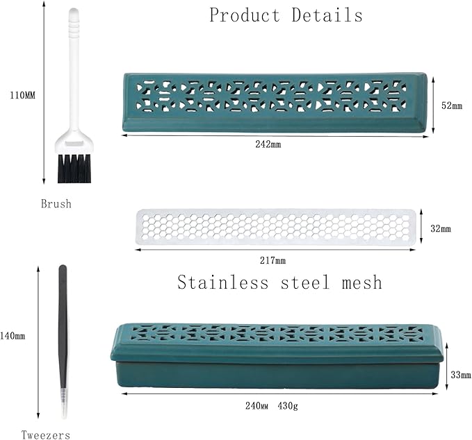 CEREMONY Incense Holder for Sticks, Ceramic Insence-Stick Holder Ash Catcher, Incense Holder Timkburner for Meditation Yoga Spa Room Incense Holder (Mesh-Green)