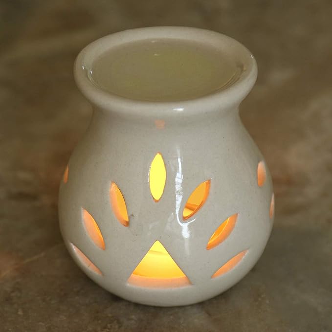 Ceramic Essential Oil Burner Wax Melt Burners |Aromatherapy| Ceramic Oil Diffuser| Candle Tealight Holder (Set of 1) Home Bedroom Decor Christmas Housewarming Gift, White