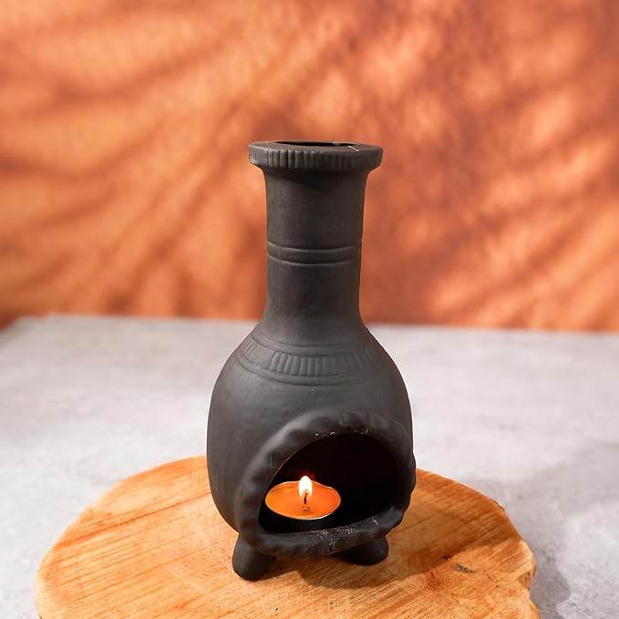 MOUGIGI Handcrafted Palo Santo Burner–Mexican Style Clay Incense Dish for Aromatherapy and Stress Relief–Compatible with Wood Sticks, Sage,Cone Incense–Mini Home Altar with Unique Chimney Design