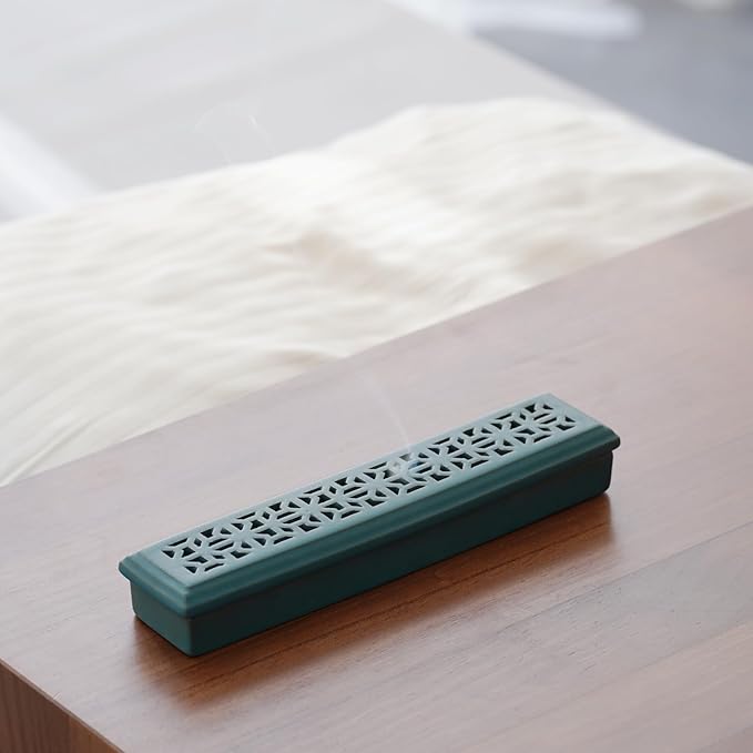 CEREMONY Incense Holder for Sticks, Ceramic Insence-Stick Holder Ash Catcher, Incense Holder Timkburner for Meditation Yoga Spa Room Incense Holder (Mesh-Green)