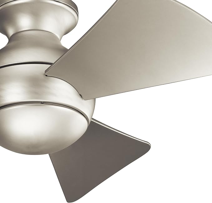 Kichler Sola 34" LED Indoor Outdoor Ceiling Fan in Brushed Nickel, 3-Blade, 3000K, (34" W x 11" H), 330150NI