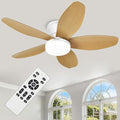 Small Ceiling Fan with Light - 35 Inch Flush Mount Ceiling Fan with Lights and Remote, Low Profile Ceiling Fans with 5 Reversible Blades, 6 Wind Speeds, White&Wood Ceiling Fans for Bedroom