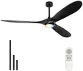 JAZAVA 70'' Coastal Grade Ceiling Fan with Light and Remote, Corrosion Resistant Indoor Outdoor Fan, Quiet DC Motor, 3CCT Dimmable LED, 3-Blade Fan for Living Room, Great Room, Patio, ZCCF08BK-70