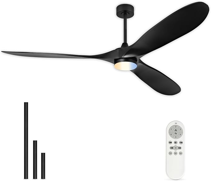 JAZAVA 70'' Coastal Grade Ceiling Fan with Light and Remote, Corrosion Resistant Indoor Outdoor Fan, Quiet DC Motor, 3CCT Dimmable LED, 3-Blade Fan for Living Room, Great Room, Patio, ZCCF08BK-70