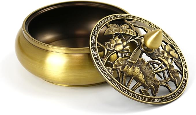 Chinese Incense Burner Kit, Agarwood Incense Burner, Incense Powder Kit, Brass Incense Making Kit, Burner Kit (Brass Lotus Flower Covers)