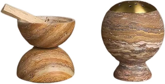 Natural Marble Incense Burner 4.2” Multi-Purpose Holder with Brass Accents, for Cones/Coils/Sticks, Home Decor & Relaxation (Light Brown)