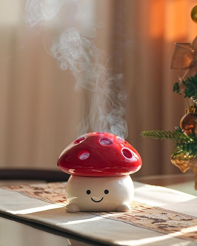 Smily Face Incense Cone Holder Cute Mushroom Incense Cone Burner Unique Gifts for Women Men