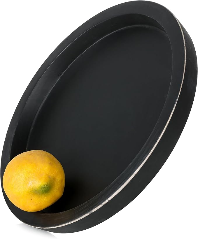 Hanobe Round Wood Candle Holder Tray, Black Coffee Table Centerpiece Decor | Rustic Decorative Candlestick Plates for Kitchen Counter, Farmhouse Living Room Decor