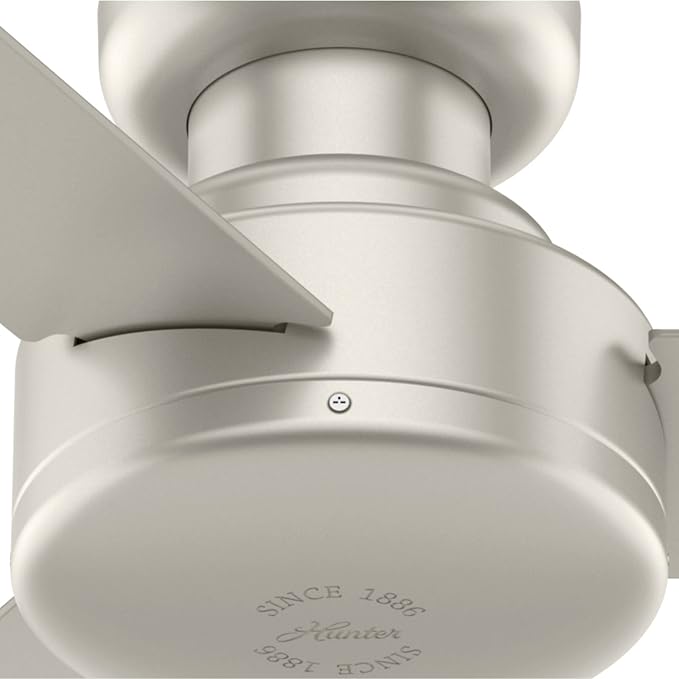Hunter Presto, Indoor, Ceiling Fan, No Light, Modern, 44 inch, Matte Nickel | Low Profile Mount, Wall Control, 3 Blades, For Bedroom, Living Room, Kitchen, 52403