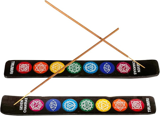 Chakra Incense Holder Burner Ash Catcher Wooden Fatti Plate Tray for Sticks and Cones Pack of 2