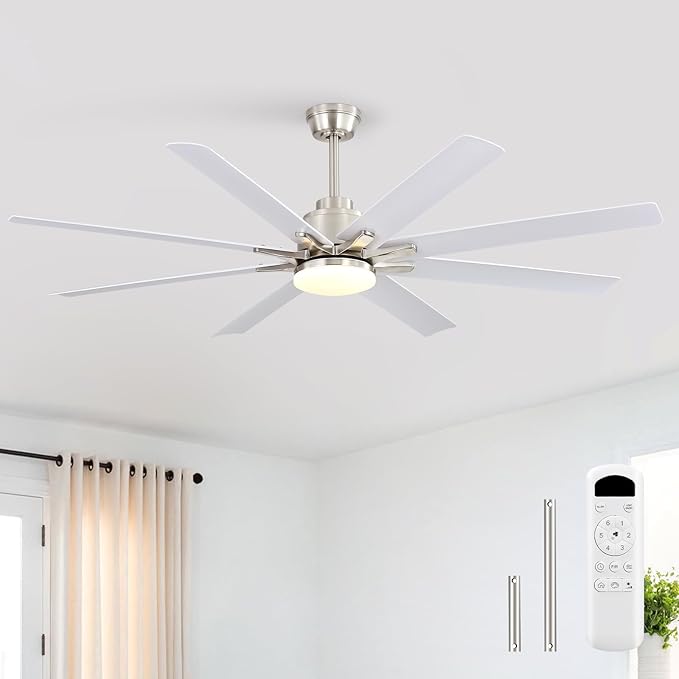 Sofucor 52 Inch Ceiling Fans with Lights, White Indoor/Outdoor Ceiling Fan with Remote, Quiet DC Motor, 6 Speed, 3CCT, 8 Blades Modern Ceiling Fan Light for Bedroom, Living Room, Patio