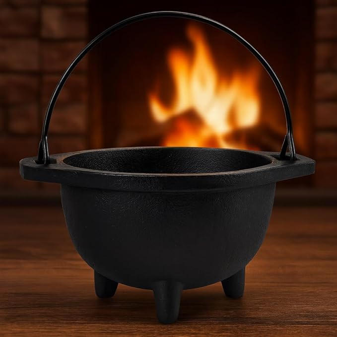 Cast Iron Cauldron w/Handle, Ideal for smudging, Incense Burning, Ritual Purpose, Decoration, Candle Holder (4" Diameter Handle to Handle, 2.5" Inside Diameter)