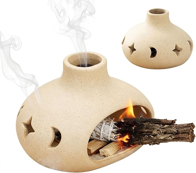 Handmade Ceramic Palo Santo Holder – 4-in-1 Incense Burner for Smudging, Meditation, Aromatherapy, Relaxation & Home Decor