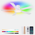 Ayaoty Ceiling Fans with Lights - 52in Flush Mount Ceiling Fan with RGB Dimmable, 3CCT 6 Wind Speeds and Reversible Quiet Motor, Low Profile RGB Fan Light for Modern Indoor, Party - White