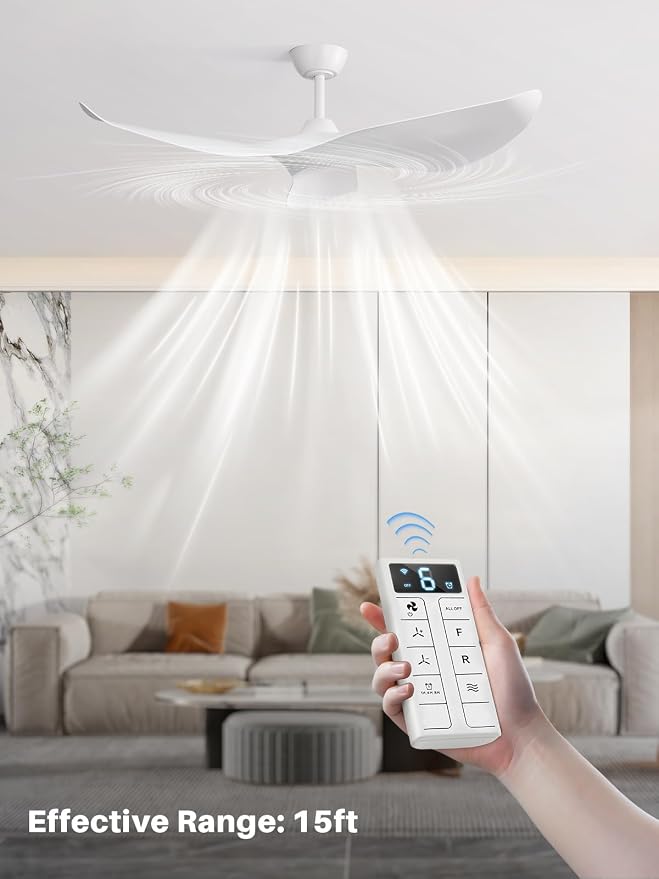 Sofucor 38 Inch Smart Ceiling Fan No Light, Modern White Ceiling Fan with Remote Control, Quiet Reversible DC Motor, 6-Speed Noiseless Indoor Ceiling Fan for Bedroom Living Room Covered Patio Porch