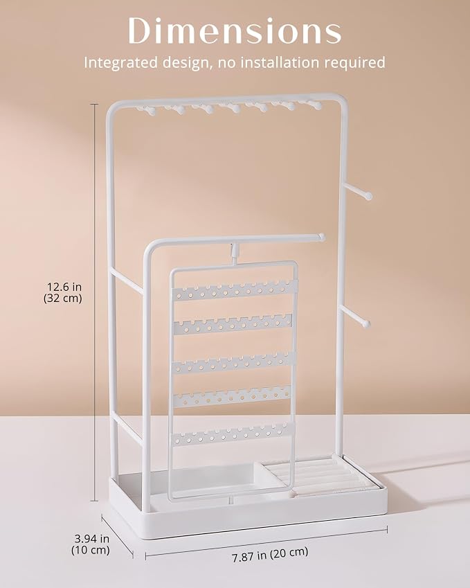 ProCase Jewelry Stand Holder Organizer and Storage, White (No-Assembly) | Rotating Earring Bracelet Holder Storage, Hanging Jewelry Display Velvet Ring Tray, Teen Girls Birthday Gifts Room Dorm Decor