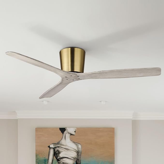 54” Modern Ceiling Fan with 3 Solid Wood Blades, Gold Plated Finish, Quiet Reversible DC Motor, Remote Control, Low-Profile Mount, 6 Speeds, Timer & Memory Function, ETL Certified