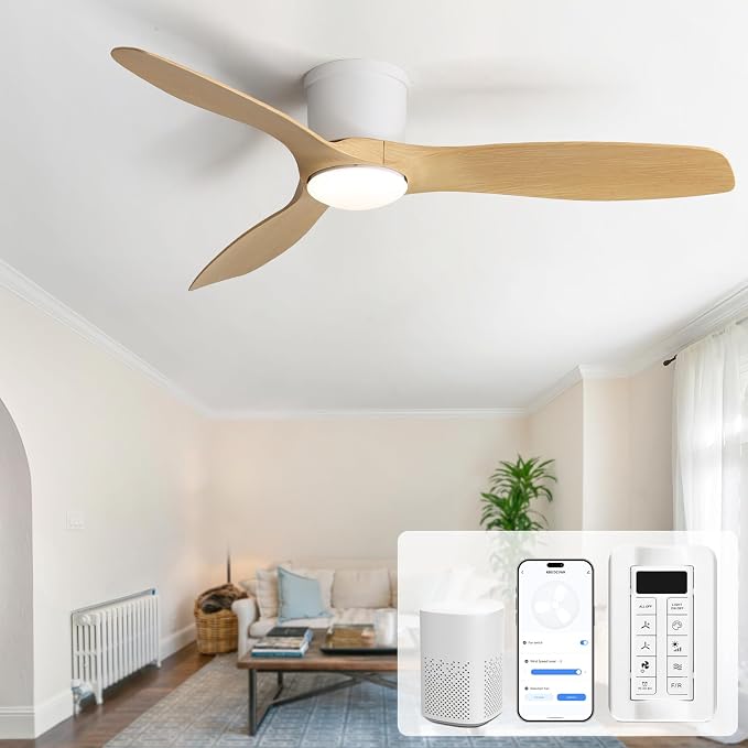 Sofucor 52 Inch Smart Ceiling Fan with Lights, Modern Low Profile Flush Mount Ceiling Fan with 6500CFM, Compatible with Alexa/Google/App, 3 Plastic Blade, Dimmable Timer Reversible DC Motor, ETL, ABS